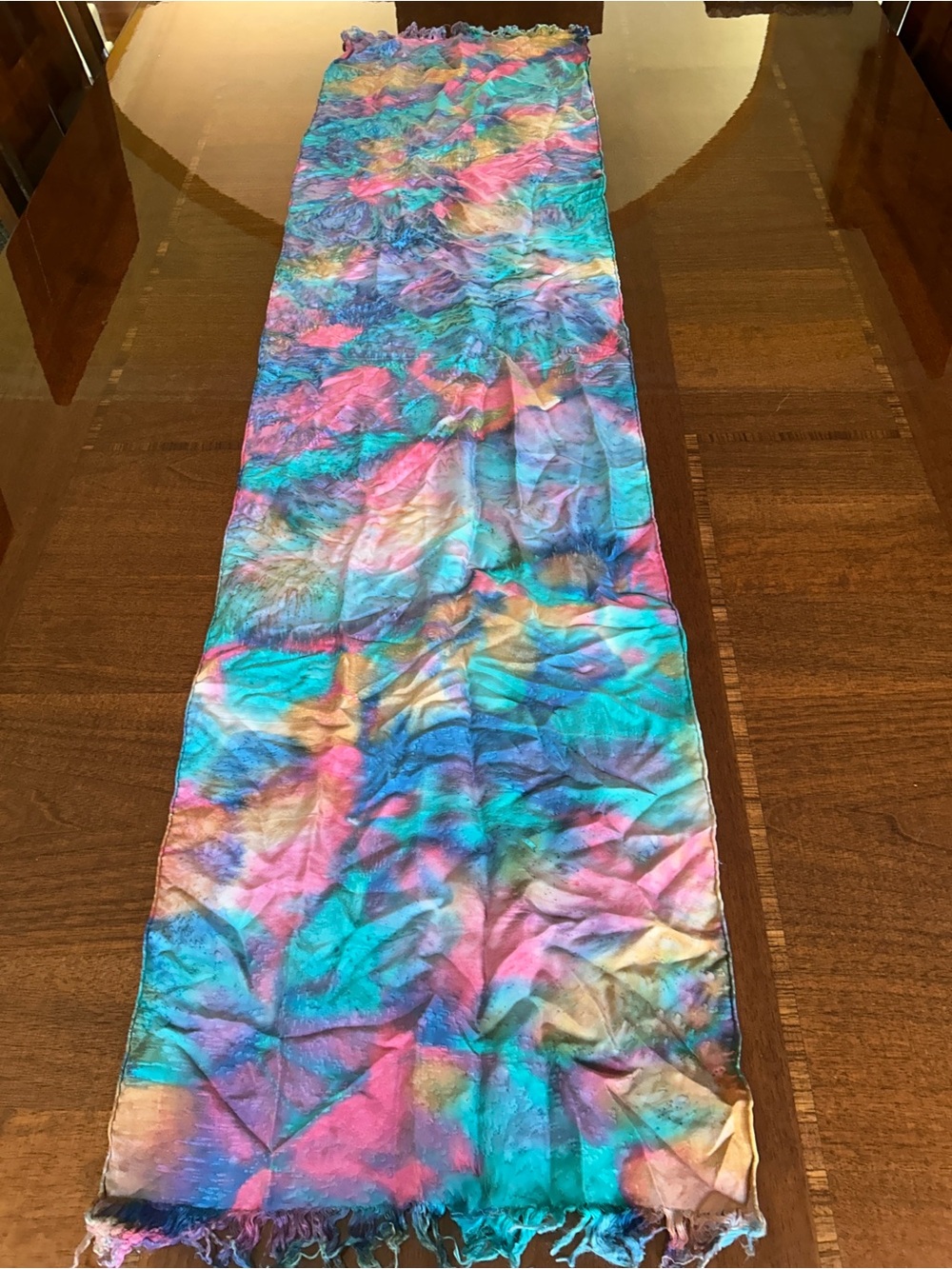 Multicolor Tie-Dye Scarf - Blue Pink Purple 13“ x 54“ - Picture 4 of 7